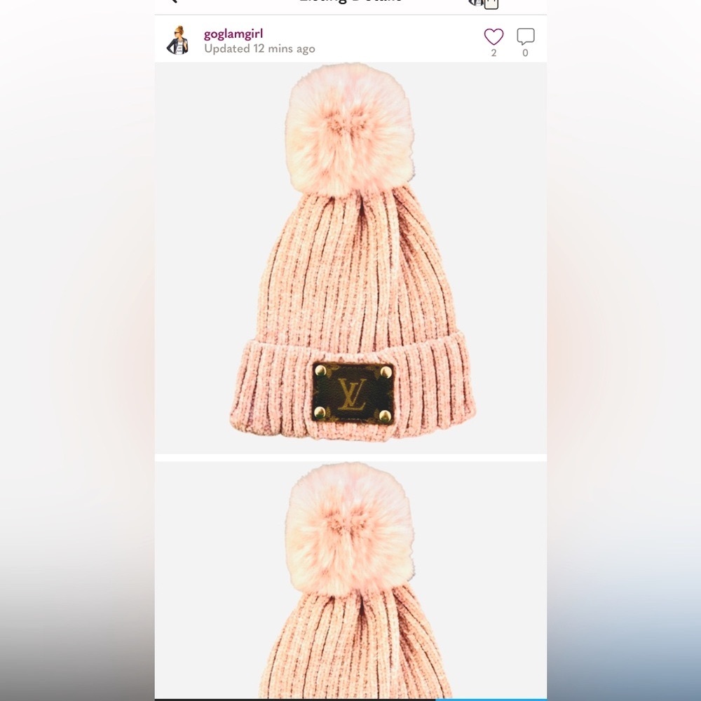 New LV Pink Chenille Patch Beanie - Picture 2 of 3